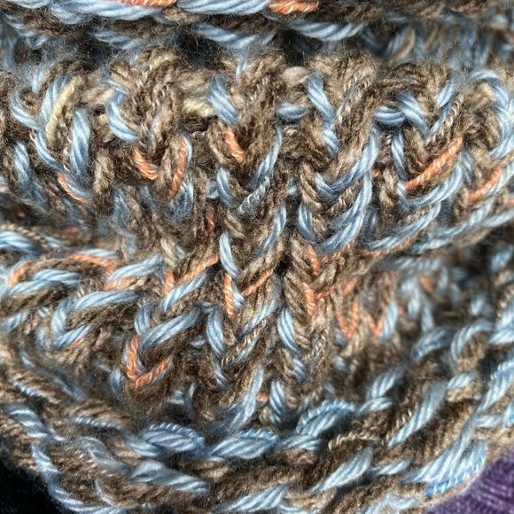 Unisex Hand Knit Marled Blue & Khaki Snood Scarf - Picture 3 of 3